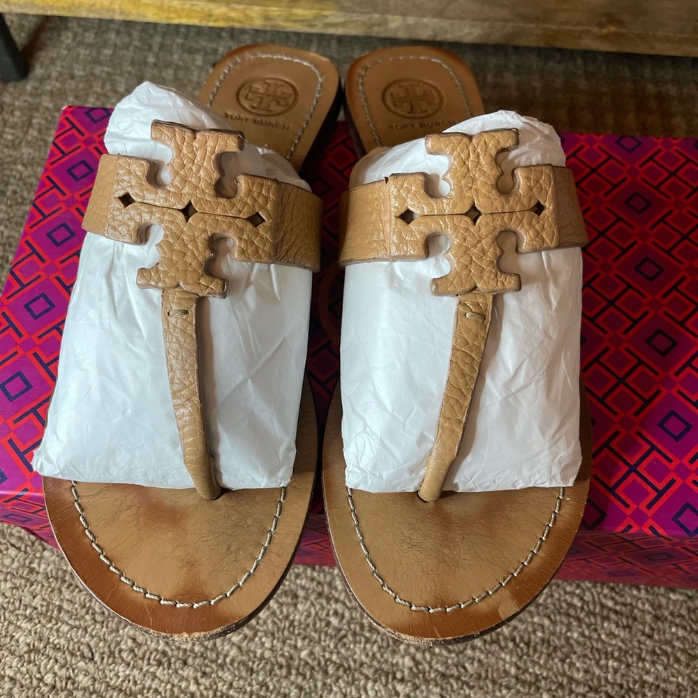 Women’s Tory Burch Moore Flat Thong Sandals Elba tumbled leather size 8 - Picture 7 of 10